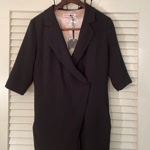 L’ecole des Femmes Elegant Black Cross Over Front Gathered Ankle Jumpsuit